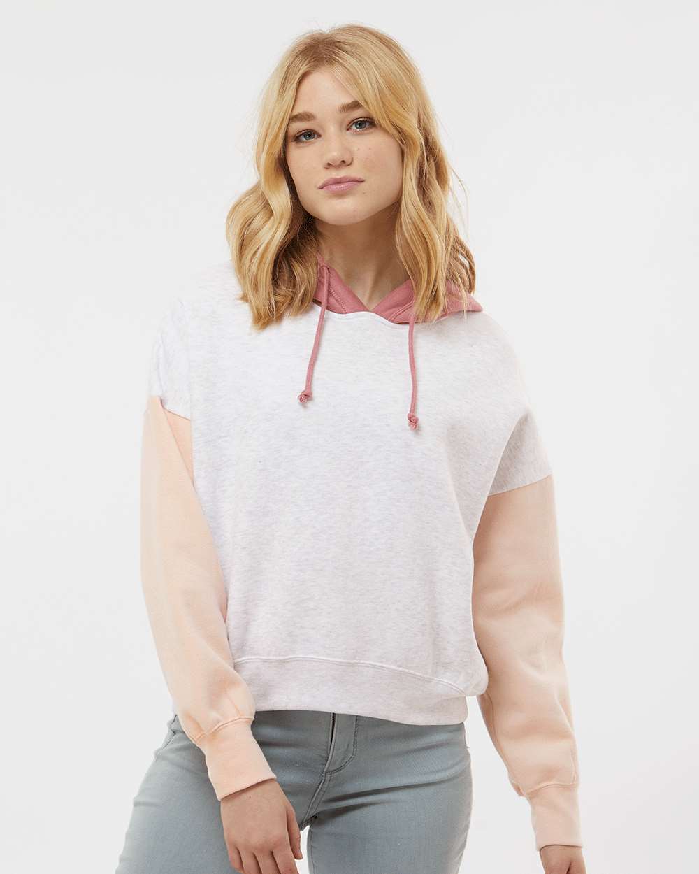 MV Sport - Women's Sueded Fleece Colorblocked Crop Hooded Sweatshirt - W23716