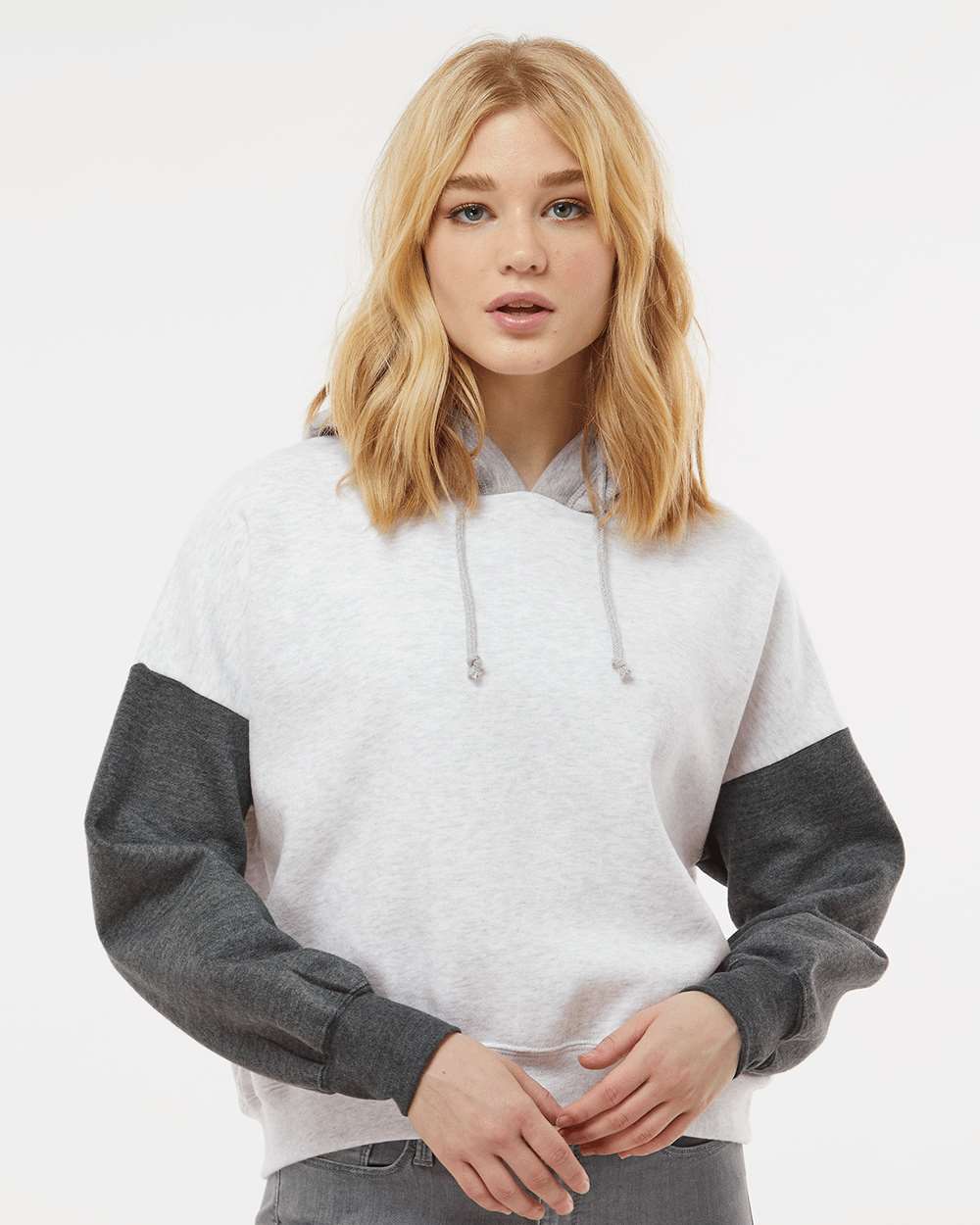 MV Sport - Women's Sueded Fleece Colorblocked Crop Hooded Sweatshirt - W23716