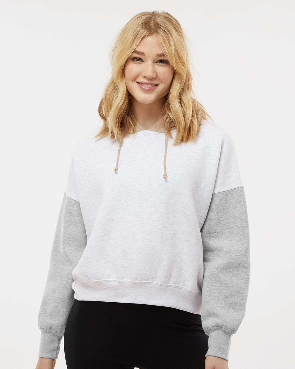MV Sport - Women's Sueded Fleece Colorblocked Crop Hooded Sweatshirt - W23716