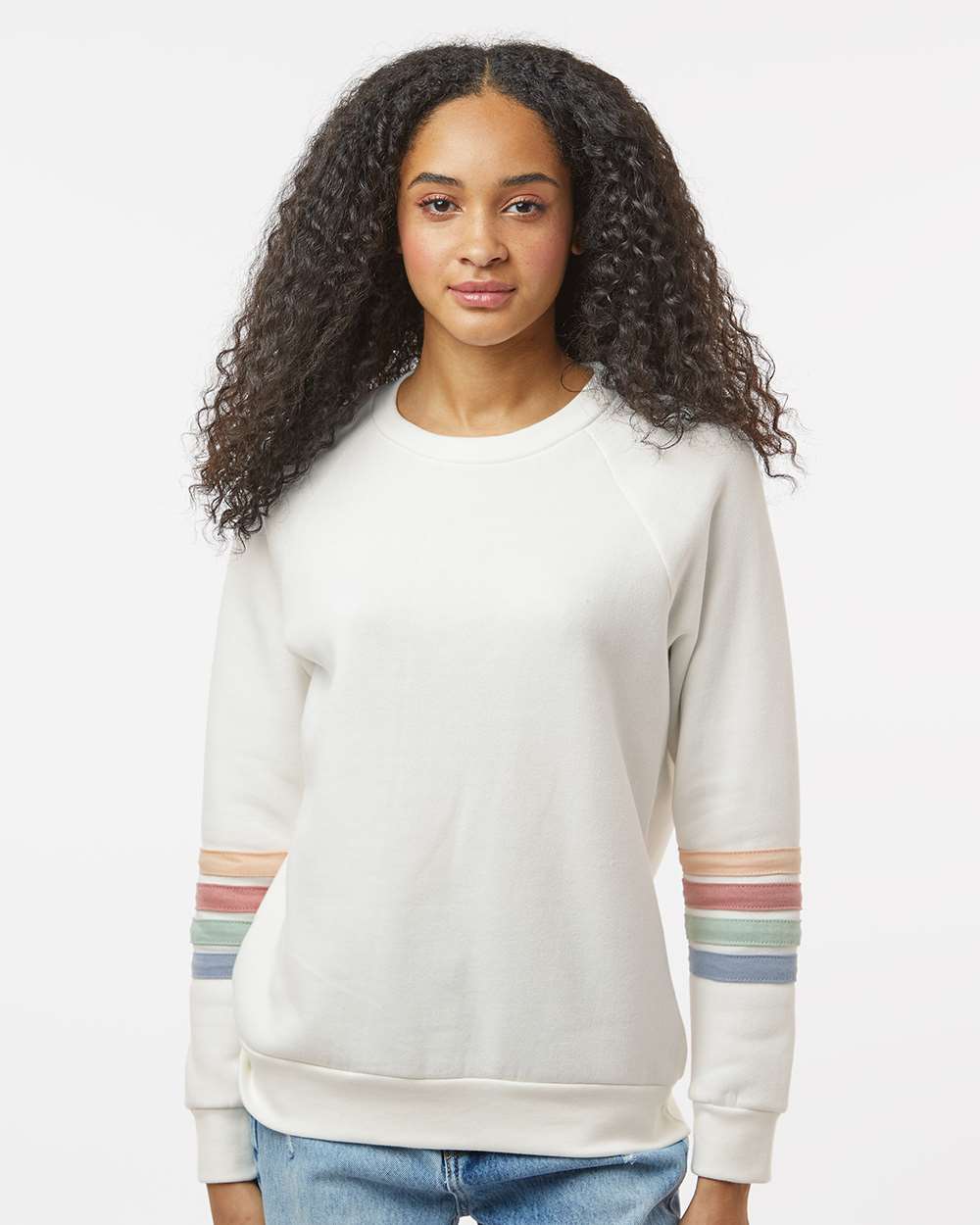 MV Sport - Women's Striped Sleeves Crewneck Sweatshirt - W23152