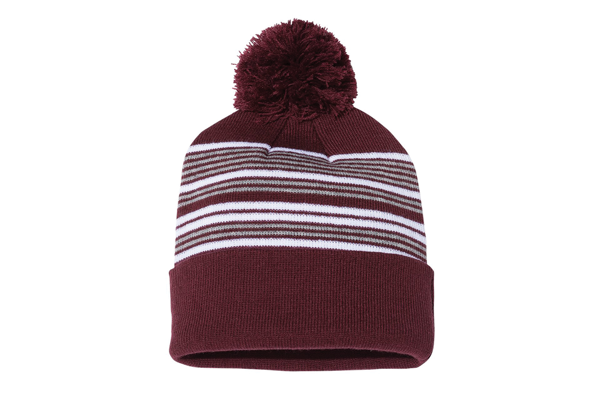 12" Striped Pom-Pom Knit Beanie - SP60