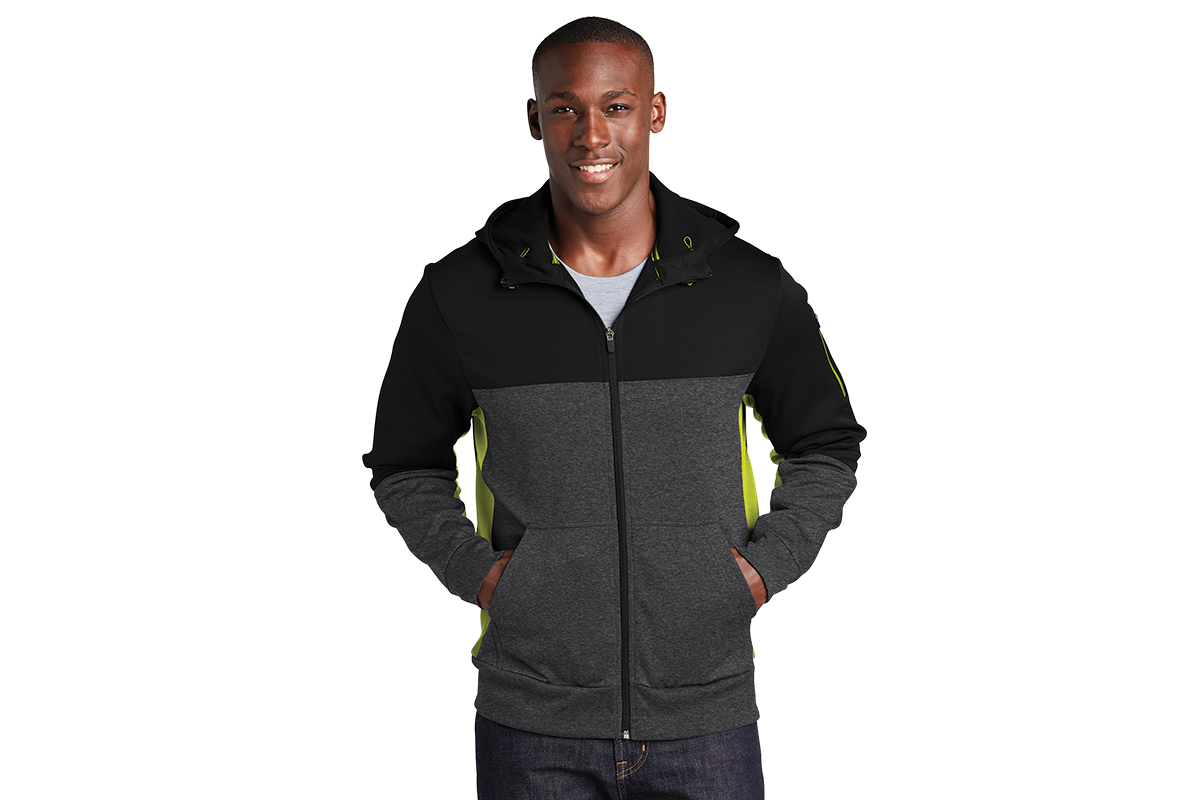 ST245 Sport-Tek® Tech Fleece Colorblock Full-Zip Hooded Jacket