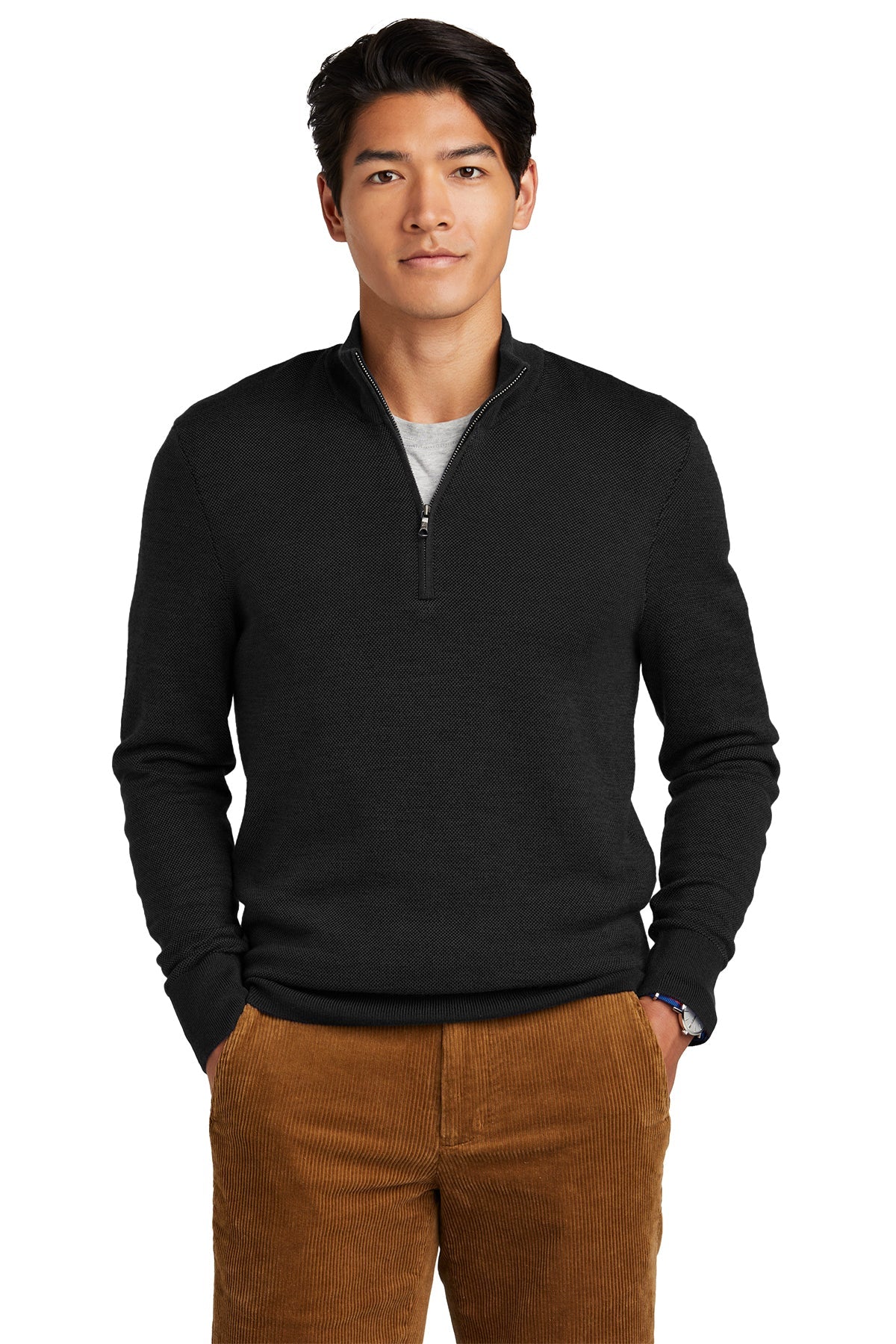 BB18412 Brooks Brothers ® Washable Merino Birdseye 1/4-Zip Sweater