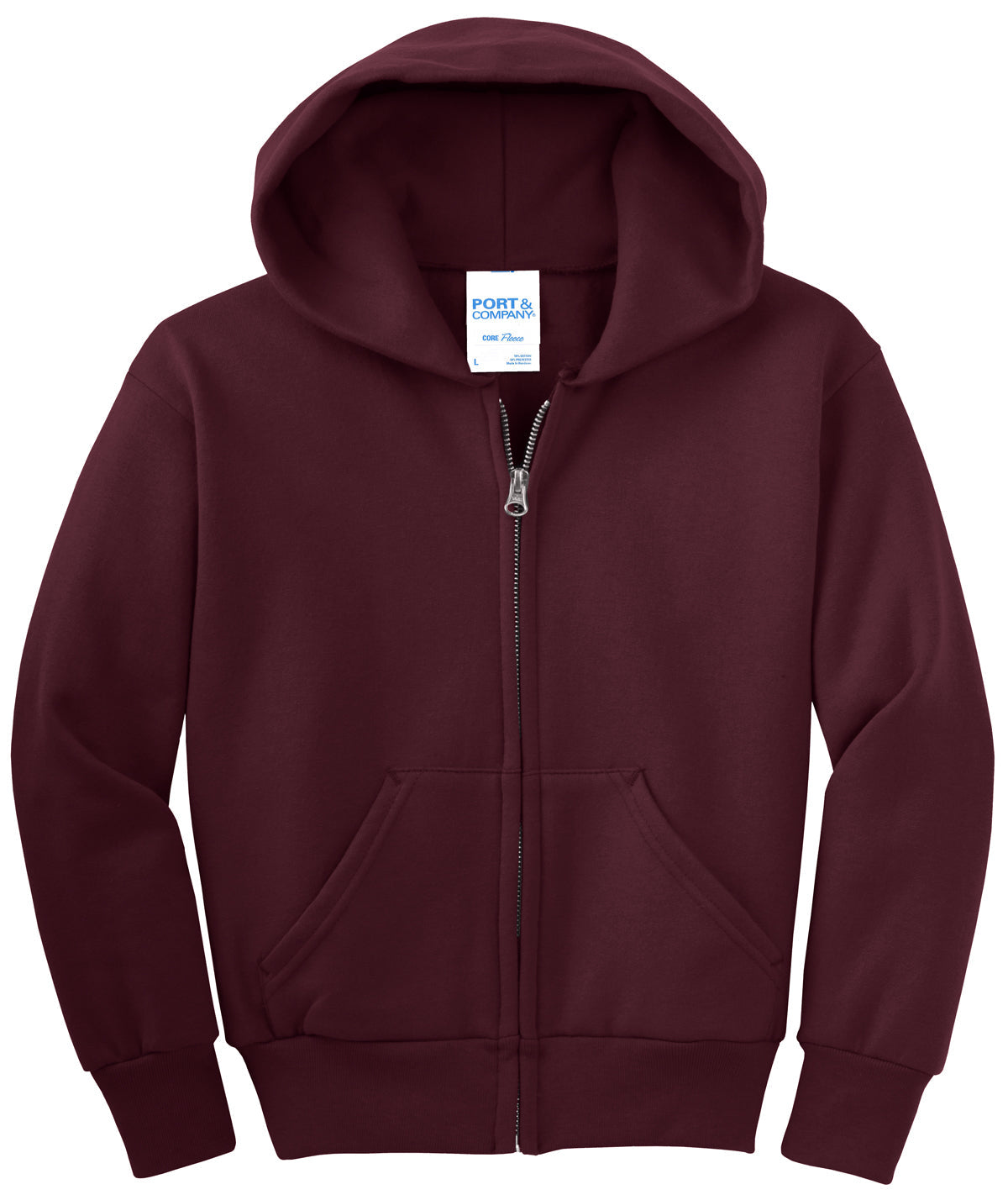 PC90YZH Port & Company® Youth Core Fleece Full-Zip Hooded Sweatshirt. XS-XL