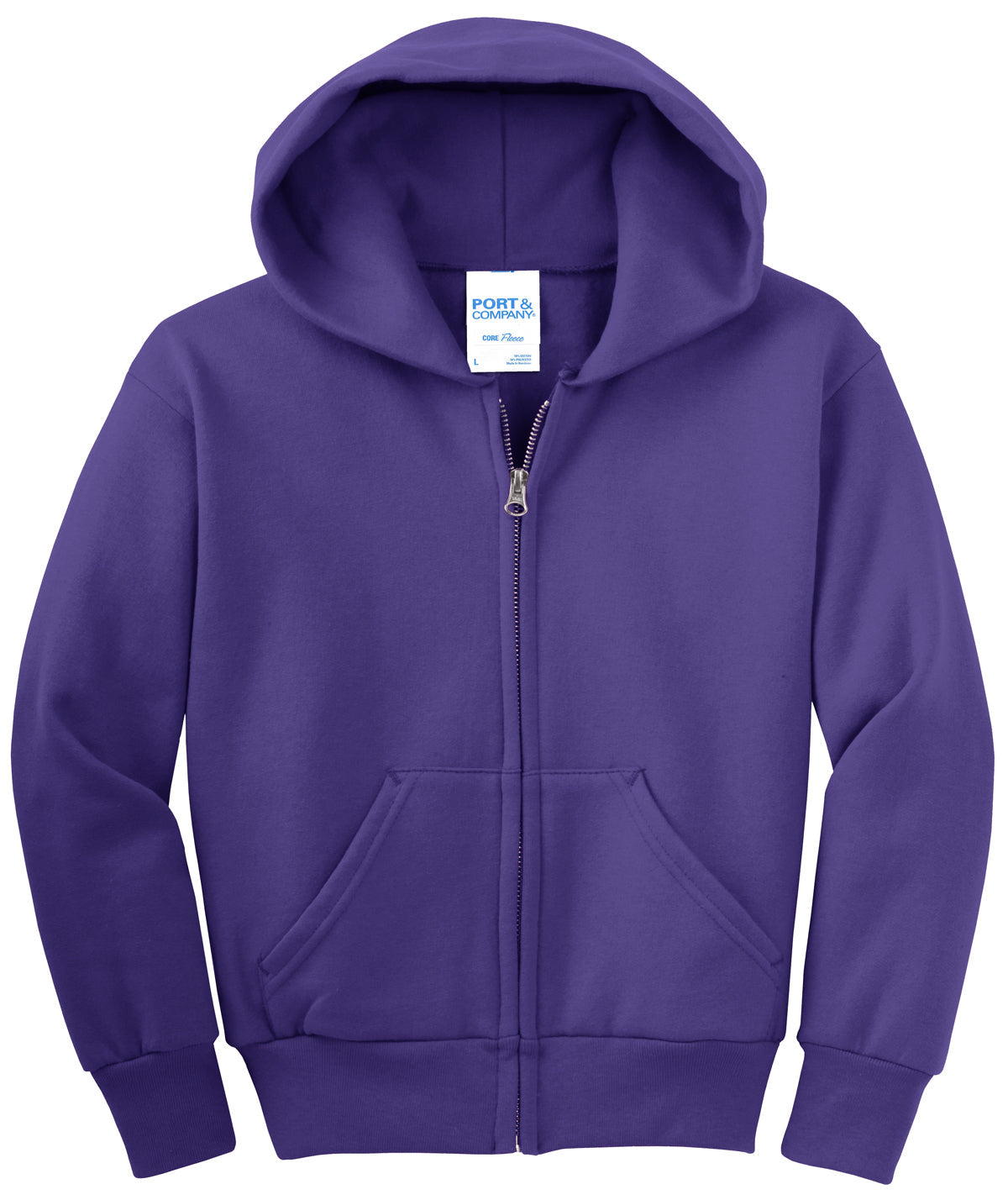 PC90YZH Port & Company® Youth Core Fleece Full-Zip Hooded Sweatshirt. XS-XL