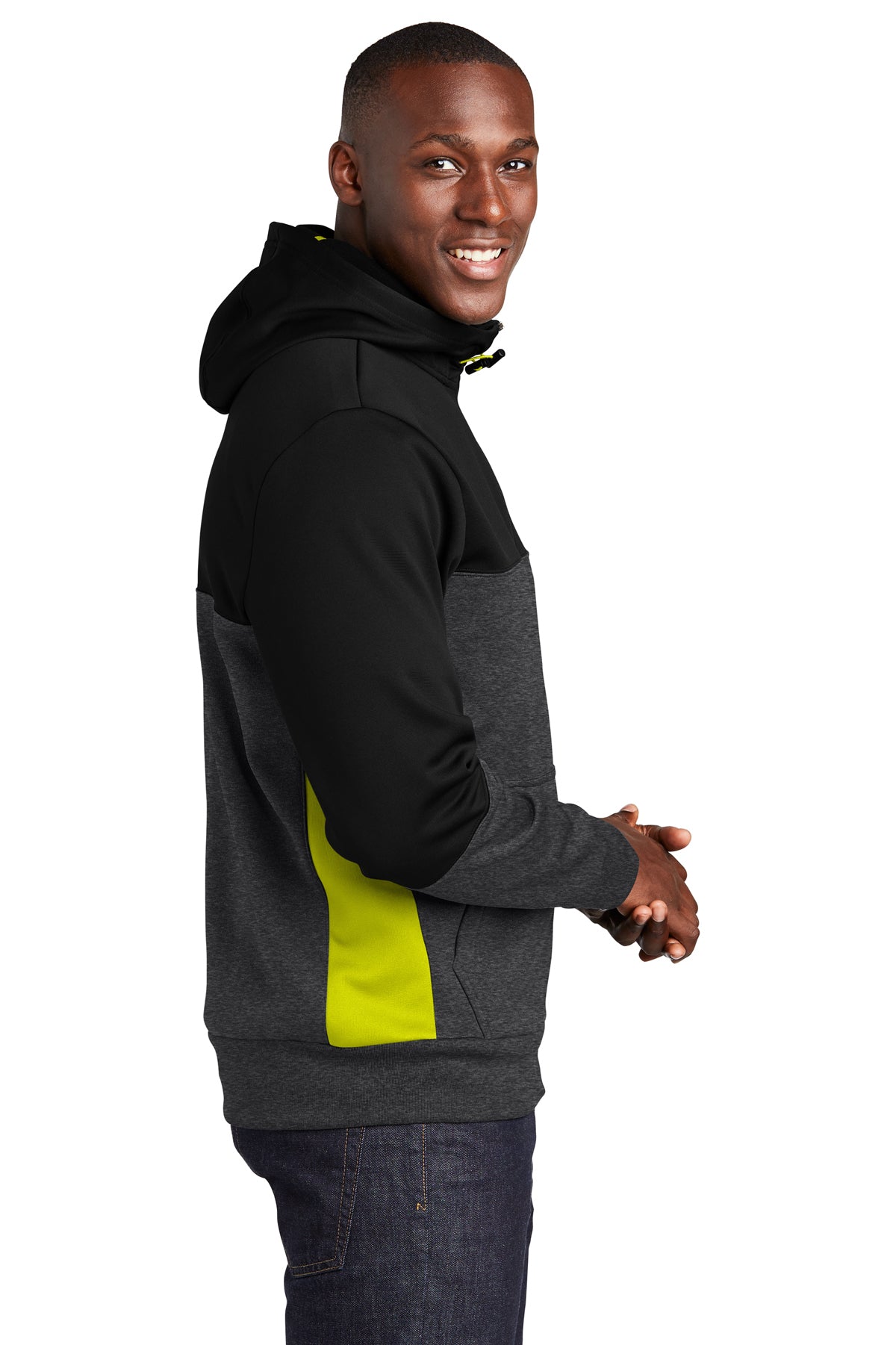 ST245 Sport-Tek® Tech Fleece Colorblock Full-Zip Hooded Jacket