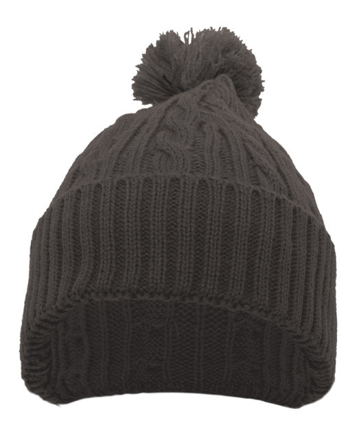 643K Pacific Headwear Cable Knit Pom-Pom Beanie