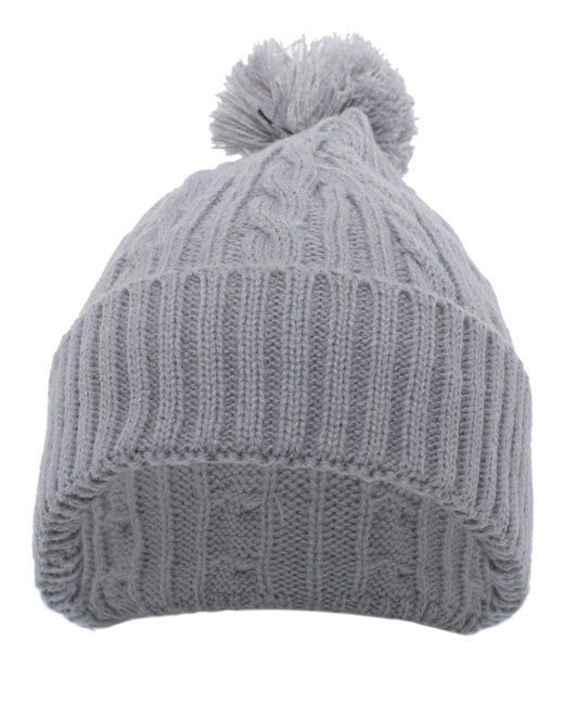 643K Pacific Headwear Cable Knit Pom-Pom Beanie