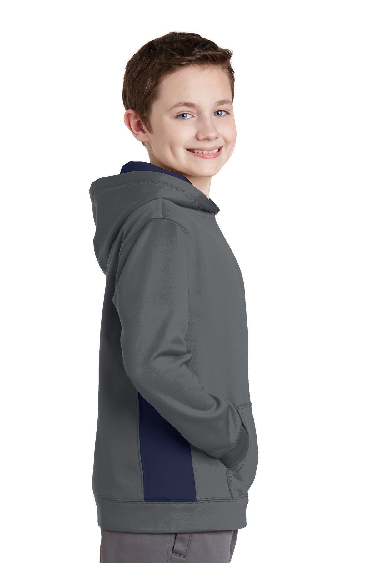 YST235 Sport-Tek® Youth Sport-Wick® Fleece Colorblock Hooded Pullover