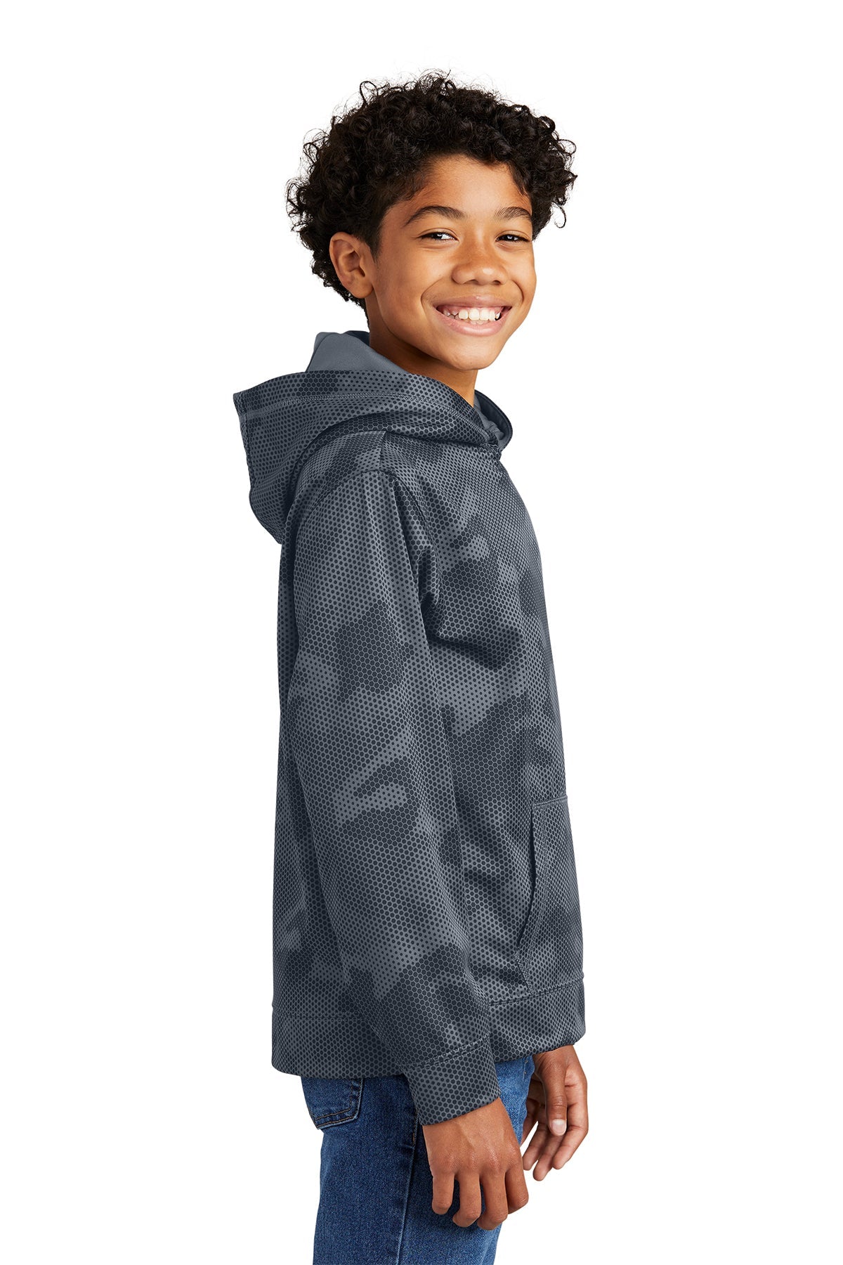 YST240 Sport-Tek® Youth Sport-Wick® CamoHex Fleece Hooded Pullover