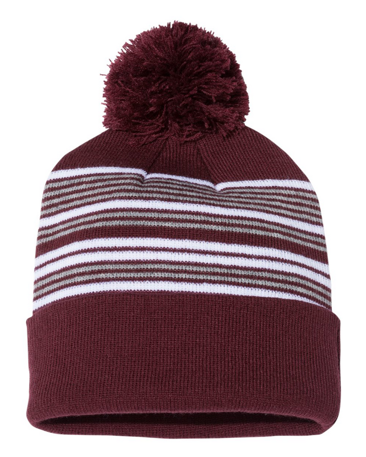 12" Striped Pom-Pom Knit Beanie - SP60