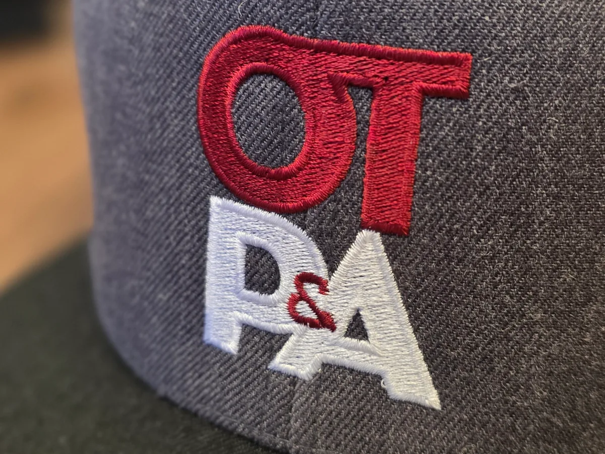 OnTime Promo & Apparel logo embroidered on a heather gray cap