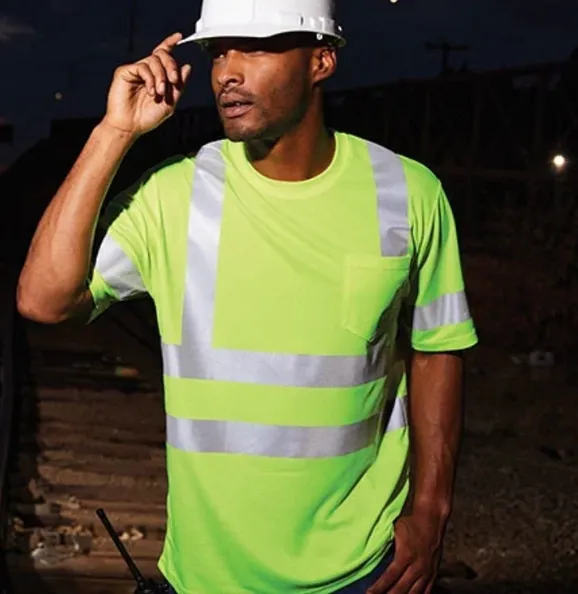 Worker in a high-visibility safety shirt and hard hat